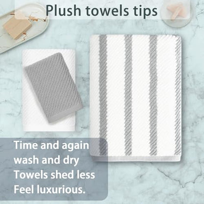 VOOVA & MOVAS Stripe 3PC Towel Set, 100% Cotton, Grey | 1 Stripe Large Bath 30x54 In,1 White Hand 18x28 In,1 Grey Washcloth 13x13 In, Quick Dry, Thick, Dorm Room Essentials - color: Grey+white Stripe, size: 3 PC Bathroom Towel Set