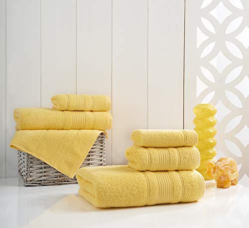 18-Piece Bath Towels Set, 100% Turkish Cotton Premium Quality Bathroom Towels, Soft and Absorbent Turkish Towels, Set Includes 6 Bath Towels, 6 Hand Towels and 6 Washcloths (Yellow) - color: Yellow, size: 18 Pieces Towel Set
