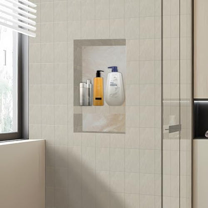 Ready Tile Double Shelf Shower Niche 25" x 17" x 4" Dimensions - Toiletry and Bathroom Niche Storage- Simple Installation with Texture Surface Shower Cubby Double Shelves