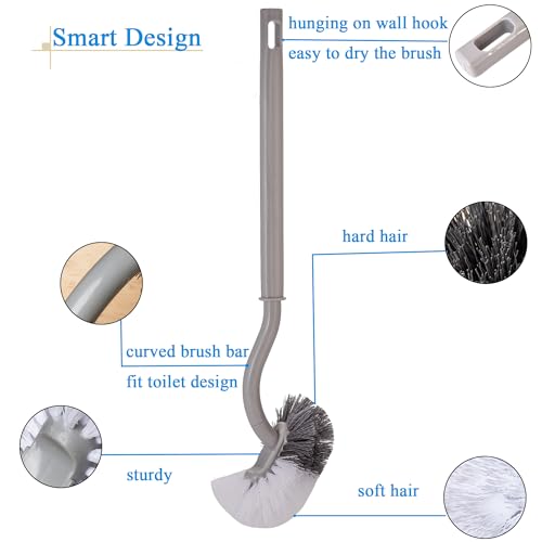2 Pack Curved Toilet Bowl Brush Without Holder for Bathroom, Compact Toilet Brush Durable Under The Rim Household Deep Cleaning Brushes (Gray Toilet Brush Without Holder) - color: Gray Toilet Brush Without Holder