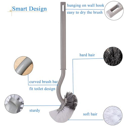 2 Pack Curved Toilet Bowl Brush Without Holder for Bathroom, Compact Toilet Brush Durable Under The Rim Household Deep Cleaning Brushes (Gray Toilet Brush Without Holder) - color: Gray Toilet Brush Without Holder