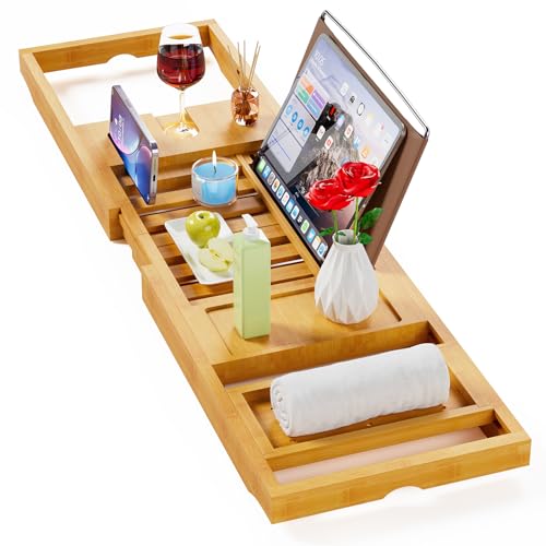 Bathtub Tray Caddy, Expandable Wooden Bathroom, Luxury Bamboo Bathtub Tray, Bath Tub Table Caddy, Bamboo
