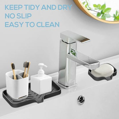 Kitchen Sink Tray,3 Pcs Silicone Sponge Holder for Kitchen Sink Organizer, Kitchen Soap Tray Self Draining Soap Dish for Bathroom - color: Black-3 Pcs