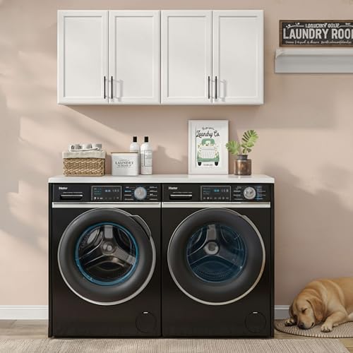 Furnaza 48" W Wall Cabinets for Laundry Room with Adjustable Shelf | White Upper Kitchen Wall Mounted Cabinets With Two Shaker Doors for Bathroom,Garage,12"D x 22"H,Floating Hanging Storage - size: 48"W