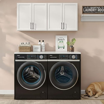 Furnaza 48" W Wall Cabinets for Laundry Room with Adjustable Shelf | White Upper Kitchen Wall Mounted Cabinets With Two Shaker Doors for Bathroom,Garage,12"D x 22"H,Floating Hanging Storage - size: 48"W