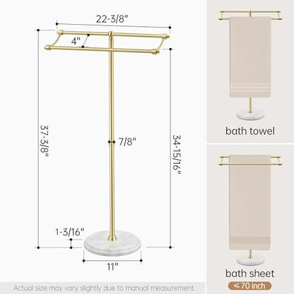 KES Gold Standing Towel Racks for Bathroom with 3X Thicker Weighted Natural Marble Base, 2-Tier Rustproof Free Standing Towel Rack Stand, 18/8 Stainless Steel, Antique Brushed Gold, BTH241-BZ - color: Brushed Gold