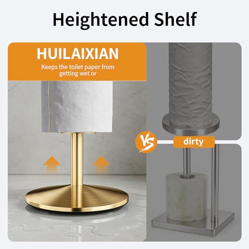 Toilet Paper Holder Stand, Stainless Steel Suction Cups Freestanding Toilet Paper Holder with Weighted Base, Storage for 4 Rolls of Paper for Bathroom (Gold) - color: Gold