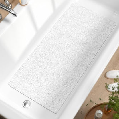 HITSLAM Bathtub Mat Non Slip, 35 x 16 Inch Long Soft PVC Loofah Shower Mat, Bath Mat for Tub Without Suction Cups, Quick Drying Bath Tub Mat for Shower and Bathroom, Easy to Clean, White - color: White