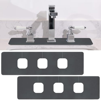 Tioncy 2 Pcs 3 Hole Faucet Mat for Kitchen Sink Kitchen Faucet Absorbent Mat Splash Catcher Sink Drip Catcher for Bathroom Counter(Square Hole,Dark Gray)