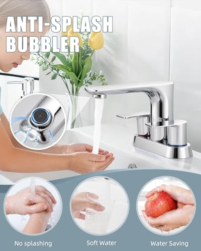 Bathroom Faucets, 4 Inch Faucet for Bathroom Sink, 2 Handle Centerset Bathroom Faucet for Sink Vanity, Stainless Steel Modern Sink Faucet with Pop-up Drain and Supply Hoses - color: 2.Chrome Polished, style: 1 PC