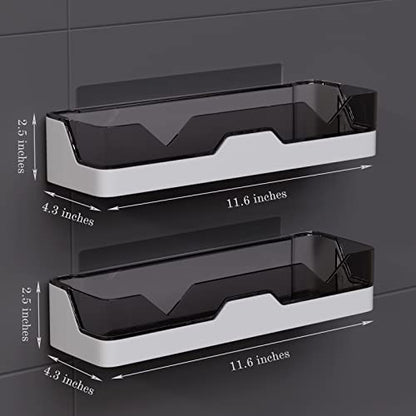 2-Pack Adhesive Shower Caddy, No-Drill Shower Racks with Hooks for Bathroom | Two Adhesive Shelves with Hooks, No Drilling Required, Space-Saving Storage for Shower, Bathroom and Kitchen Essentials