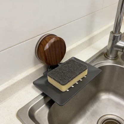 Self Draining Soap Dish with Suction Cup and Adhesive, Waterproof Wall Mounted Soap Holder, Drill-Free Sponge Tray for Shower Bathroom Kitchen (Black) - color: Black