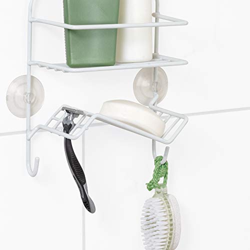 Zenna Home Shower Caddy Hanging Bathroom Organizer, Stainless Steel Shower Rack with 1 Wire Shelf and Soap Dish, Rustproof Over Shower Head Storage System, White - size: 1 Shelf and Soap Dish, style: Narrow