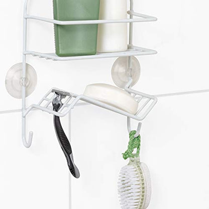Zenna Home Shower Caddy Hanging Bathroom Organizer, Stainless Steel Shower Rack with 1 Wire Shelf and Soap Dish, Rustproof Over Shower Head Storage System, White - size: 1 Shelf and Soap Dish, style: Narrow