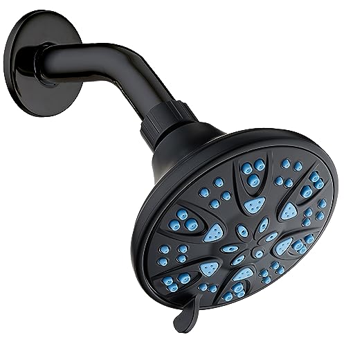 AquaDance Antimicrobial High Pressure 6-mode Anti-clog Luxury Shower Head | More Power, Better Shower Hygiene! Lifetime Antimicribial Nozzle Protection from Mold & Bacteria. Angle Adjustable - Black - color: Matte Black / Aqua Blue Jets, style: 2.5 Gallon