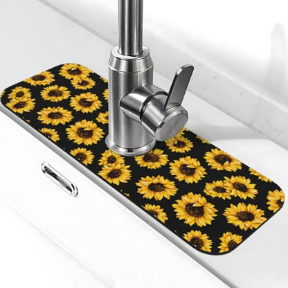 Diatomite Faucet Mat for Kitchen Fast Drying Sink & Bathroom Counter, Super Absorbent Water Sink Protectors Prevent Moisture Buildup, Sink Splash Guard 15×5.5 Inch Sunflower Pattern - color: Sunflowers2