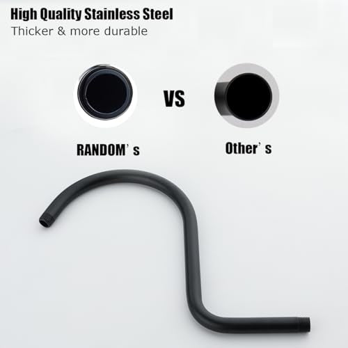 RANDOM S Shaped Shower Head Riser Pipe,Goose Neck Shower Arm 13 Inch Shower Head Extension Arm with Flange,Standard 1/2" Connection,Matte Black.RD-91098-13MB - color: Matte Black