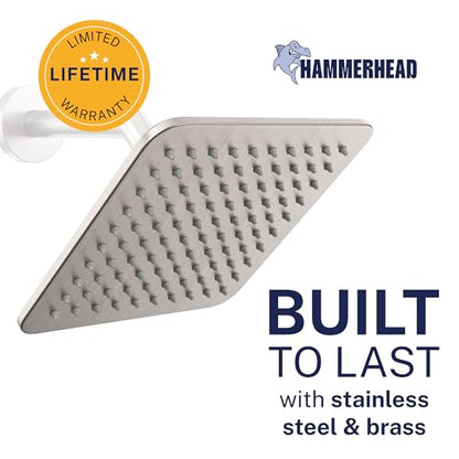 HammerHead Showers Solid Metal 8 Inch Square Rainfall Shower Head, High Flow Shower Head Optimized for Pressure, Brushed Nickel, 2.5 GPM - color: Brushed Nickel