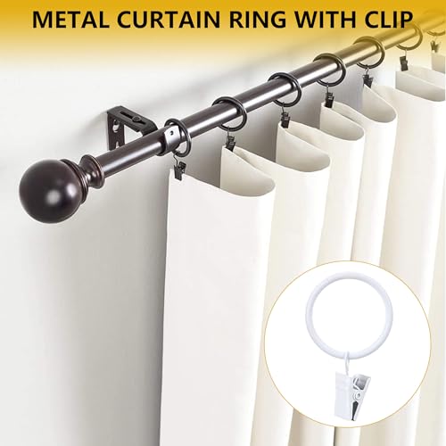 Curtain Rings with Hooks 14 Pack - Rustproof Metal Drapery Clips for Window, Shower, Door, 1.5" Inner Diameter, Smooth Gliding, Fits 5/8" to 3/4" Rods, White - color: White