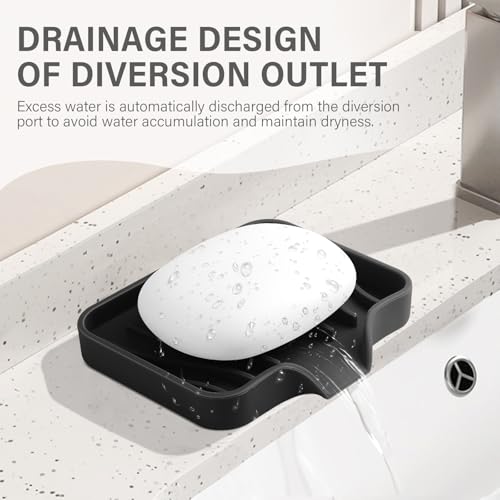 2PCS Self Draining Soap Holder,Spofit Silicone Soap Dish, Suitable for for Kitchen, Bathroom, Shower, Bath Tub,Soap Container (Black) - color: Black