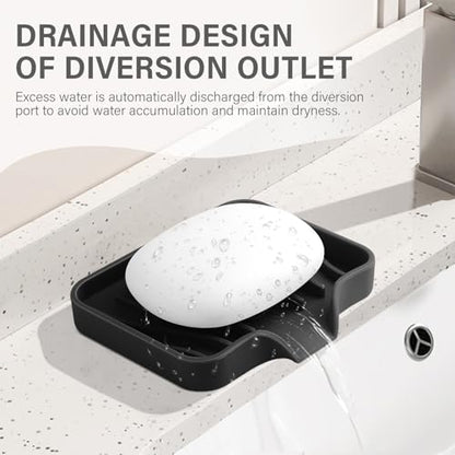 2PCS Self Draining Soap Holder,Spofit Silicone Soap Dish, Suitable for for Kitchen, Bathroom, Shower, Bath Tub,Soap Container (Black) - color: Black