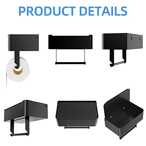 JUYSON Toilet Paper Holder with Shelf, Flushable Wipes Dispenser Fits for Bathroom Wipe Storage, Keep Your Wipes Hidden Out of Sight - SUS304 Stainless Steel Wall Mount Organizer (Matte Black) - color: Black
