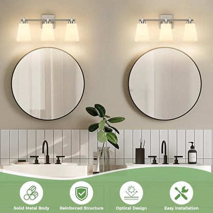3-Light Modern Bathroom Vanity Light, Wall Sconce Over Mirror with Milky White Frosted Glass Shades, E26 Socket (Bulbs Not Included) - color: Brushed Nickel, size: 3-Light