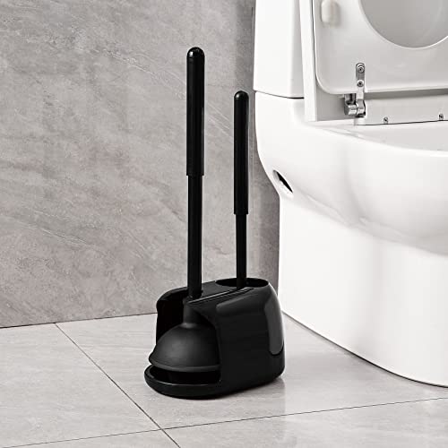 Eyliden Toilet Plunger and Brush Set, 2-in-1 Compact Holder, Black | Unclogs Toilets, Deep Cleans Bowls, Nylon Bristles, Rubber Cup, Durable Plastic Caddy, Space-Saver, Bathroom Cleaning Tools - color: Black