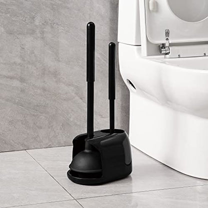 Eyliden Toilet Plunger and Brush Set, 2-in-1 Compact Holder, Black | Unclogs Toilets, Deep Cleans Bowls, Nylon Bristles, Rubber Cup, Durable Plastic Caddy, Space-Saver, Bathroom Cleaning Tools - color: Black