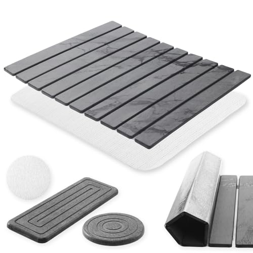 Foldable Stone Bath Mat, 23x15 Inch Gray Stone Bathmat Quick Dry, Diatomaceous Earth Mats Water Absorbing Diatomite Self Drying Mats, Multi-purpose Drying Mat for Kitchen Counter Dish Bathroom Dry - color: Dark Gray-marble