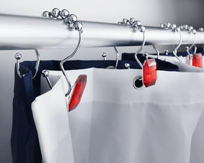 Shower Curtain Hooks Rings for Bathroom, 12PCS Double Hooks Glide Anti Rust Crystal Rhinestones Shower Curtain Rings Hangers for Shower Curtains, Clothing, Towels, etc. (Clear) (Red) - color: Red