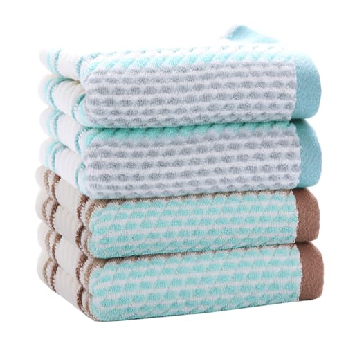 Pidada Hand Towels Set of 4 Striped Pattern 100% Cotton Soft Absorbent Decorative Towel for Bathroom (Green and Brown) - color: 2 Green 2 Brown, size: 13.4 x 29.5