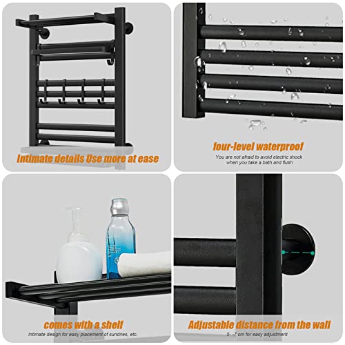 Towel Warmer Wall Mount, Heated Towel Rack with Built-in Timer 12 Bars Electric Matte Black Stainless Steel Heated Towel Warmer for Bathroom, Hot Plug-in Bath Towel Heater Brushed Nickel