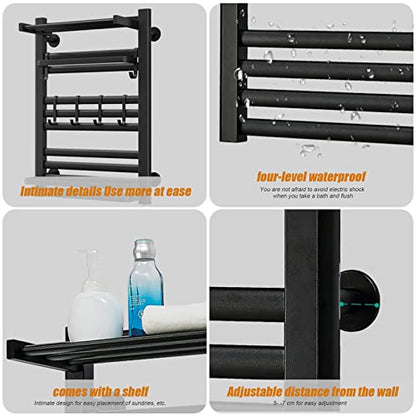 Towel Warmer Wall Mount, Heated Towel Rack with Built-in Timer 12 Bars Electric Matte Black Stainless Steel Heated Towel Warmer for Bathroom, Hot Plug-in Bath Towel Heater Brushed Nickel