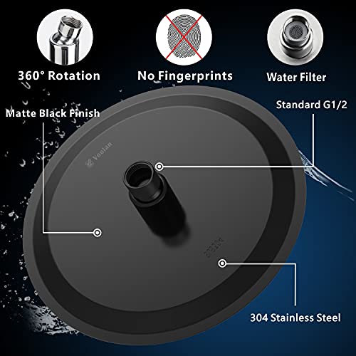 Voolan High Pressure Rain Shower Head - Rainfall Shower head Made of 304 Stainless Steel - Comfortable Shower Experience Even at Low Water Flow (6 Inch, Black) - color: Matte Black, size: 6 Inch