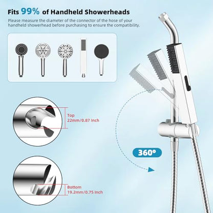 Hibbent Shower Slide Bar with Handheld Shower Head Holder, Stainless Steel Shower Arm Extension Sliding Bar, Height & Angle Adjustment Showerhead Holder, Chrome - color: Chrome
