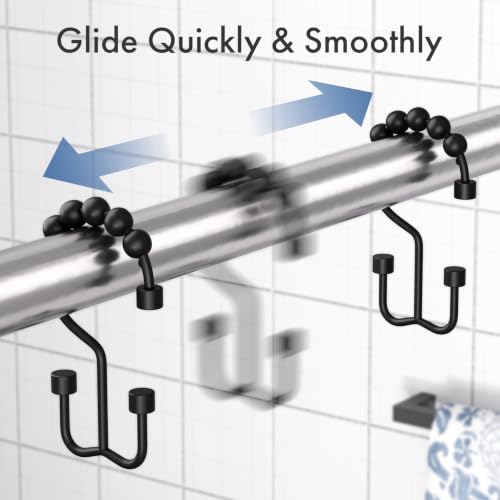 Bathway Black Shower Curtain Hooks Ring, 12 Pcs Double Sided Shower Hooks, Rust Proof Metal Shower Hooks for Bathroom, Modern Shower Rings with Cylinders for Shower Curtain & Liners - color: Black, style: Modern Shower Hooks with Cylinders