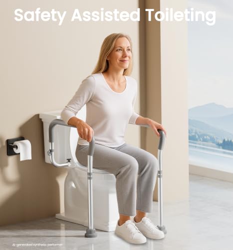 HOMLAND Toilet Safety Rails for Seniors, 350LB Aluminum Toilet Handle | Adjustable Height & Width, Soft Padded Handles, Anti-Slip Rubber Feet, Toilet Safety Frame, Toilet Grab Bars For Elderly