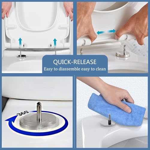 Soft Close Toilet Seat With Quick Release, Non-Slip Bumpers, Top Fixing, Easy Cleaning Loo Seat(44~50 * 37cm) - size: 44~50*37cm