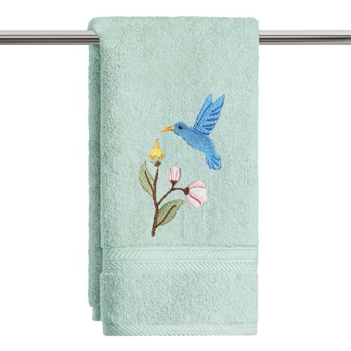 Artoid Mode 1 Pc Pale Green Bird Floral Embroidered Hand Towels for Bathroom, 100% Cotton Soft Absorbent Farmhouse Decor Towels, 13.7 x 29.5 Inch - color: Pale Green, size: 13.7" x 29.5", 1PC