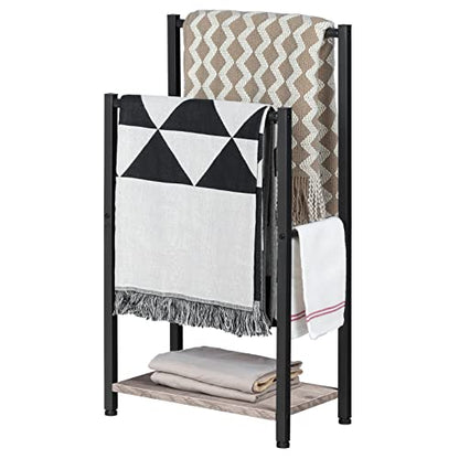 HOOBRO Freestanding Towel Rack, 2 Tier Blanket Ladder Holder for Bathroom, 16.5" L x 9.4" W x 31.5" H, Blanket Rack, Industrial Drying and Display Rack with Shelf, Metal, Greige and Black BG02LB01 - color: Greige + Black, size: 16.5"L x 9.4"W x 31.5"H