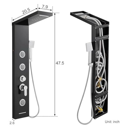 Multi-Function LED Lights Shower Panel System Black, 5 in 1 Shower Panel Include Rainfall & Waterfall Shower Head, 3 Pcs Adjustable Massage Jets, Handheld Shower, Tub Spout - color: Black - 2-in-1 Body Jets