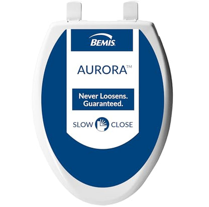 Bemis Aurora Slow Close Toilet Seat, Easy Clean Hinges and Adjustable Perfect Fit Plastic Seat, Made in USA, Elongated, Cotton White