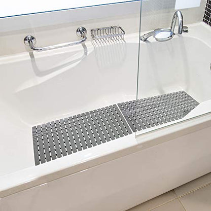 BEMISO Shower Mat Non Slip Bathtub Mat with Suction Cups and Drain Holes 27.5 x15.7 Inch Bath Mat for Tub & Shower.Easy Dry,Easy to Cut,Eco-Friendly - color: Gray, size: 27.5 x 15.7 inches