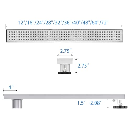 32 Inch Offset Linear Shower Drain, Brushed 304 Stainless Steel | Offset Side Outlet,Easy to install,Tile-In Grate,Hair Catcher,Leveling Feet,Complete Install Kit, Removable Grate Cover - color: Brushed Grid, size: 32 inch