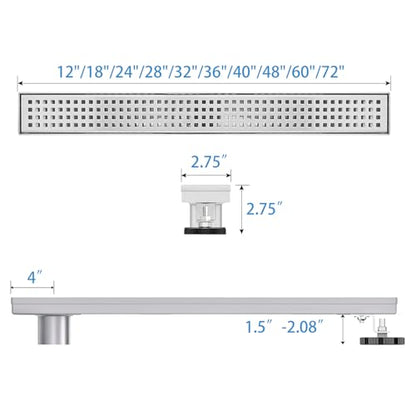 48 Inch Offset Linear Shower Drain, Brushed 304 Stainless Steel | Offset Side Outlet,Easy to install,Tile-In Grate,Hair Catcher,Leveling Feet,Complete Install Kit, Removable Grate Cover - color: Brushed Grid, size: 48 inch