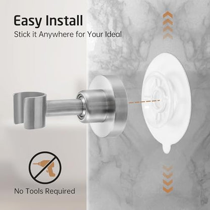 KES Shower Head Holder Wall Mount, 18/8 Stainless Steel Adjustable Handheld Shower Head Holder (21mm-23mm) No Drill Adhesive Metal Shower Head Holders Brushed Finish, C207DF-BS