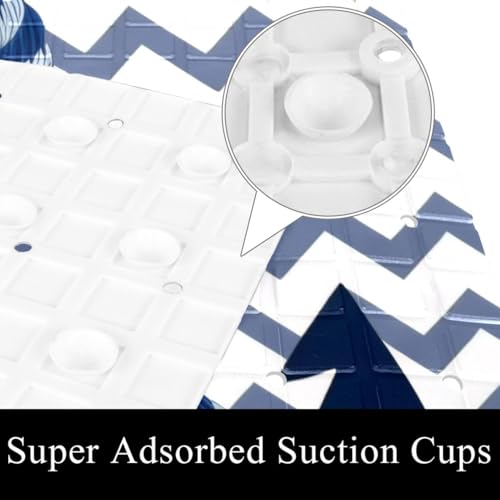Bathtub Mat Non Slip 26.8x15.1 Inch, Anchor Zigzag Shower Mat with Suction Cups and Drain Holes, Machine Washable Shower Mats for Inside Shower - color: Multi 5