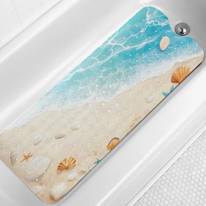 LNOND Summer Beach Bathtub Mat Non Slip, 40 X 16 Inch Tub Mat for Bathroom, Cartoon Seashells Bath Tub Shower Mat with Drain Holes and Suction Cups - color: Cartoon Seashells Bathtub Mat