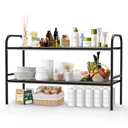 Expandable 2-Tier Under Sink Organizer, 8 Removable Plastic Boards, Tool-Free Installation (Black, 2-Tier 8 Boards)